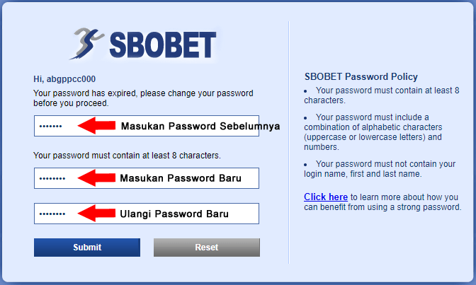 ulanggi reset password login sbobet
